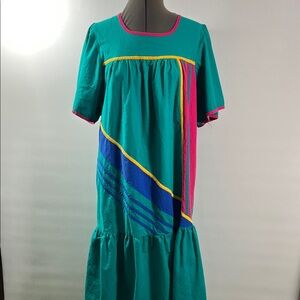 Vintage Appel House Dress MuMu Colorful Artsy Green Tier Relaxed Fit Comfy